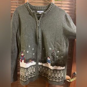 Croft & Barrow Festive Green Cardigan with Snowman Motif